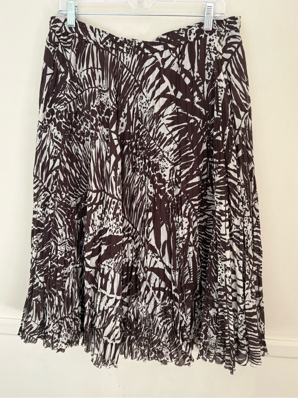 Coldwater Creek Brown Leaves Print Silk Blend Broomstick Pull On Skirt Size PL